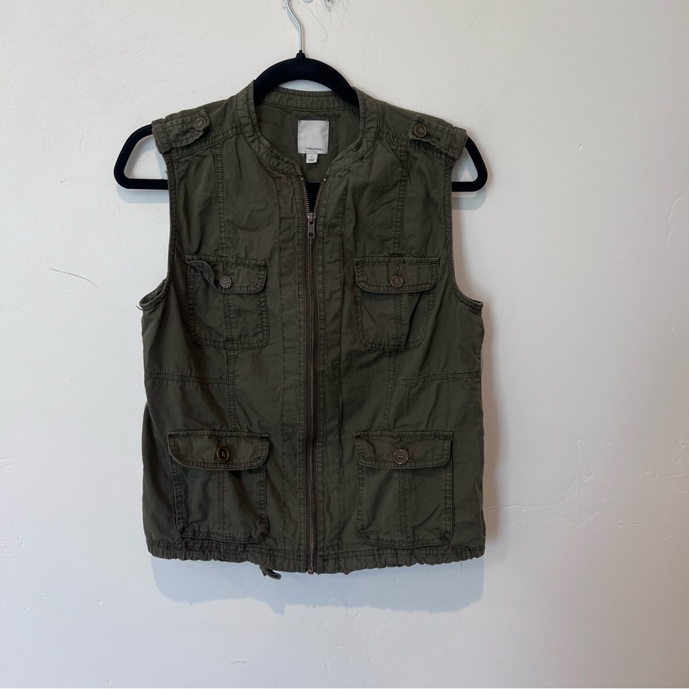Halogen Women’s Khaki Green Cargo Utility Zip-Up Vest Size Small Military Fall